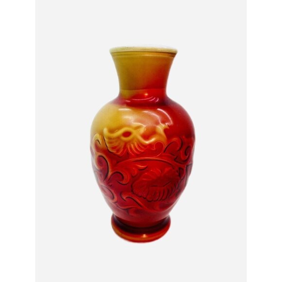 VTG Avon Vase Embossed Milk Glass Fragranced Spring Bouquet Red Orange 6.5" 1981 - Picture 4 of 7